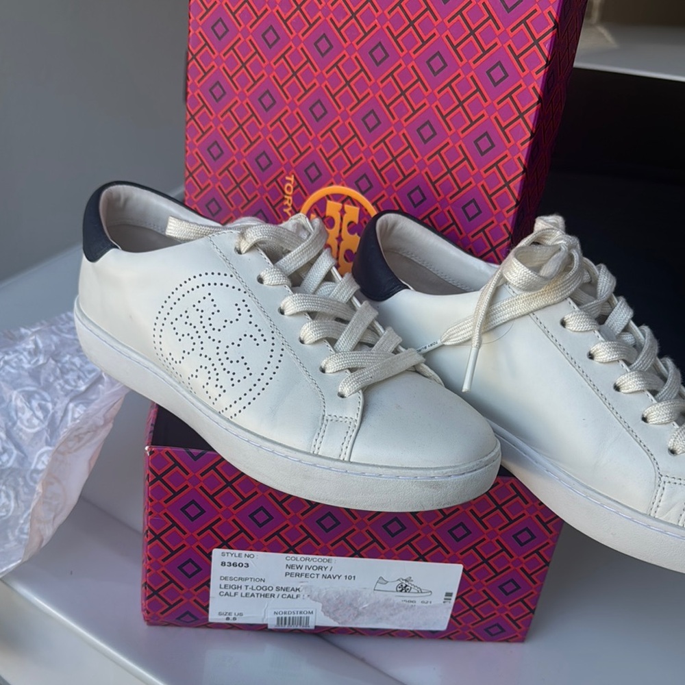 Tory Burch Cream and Navy Sneakers